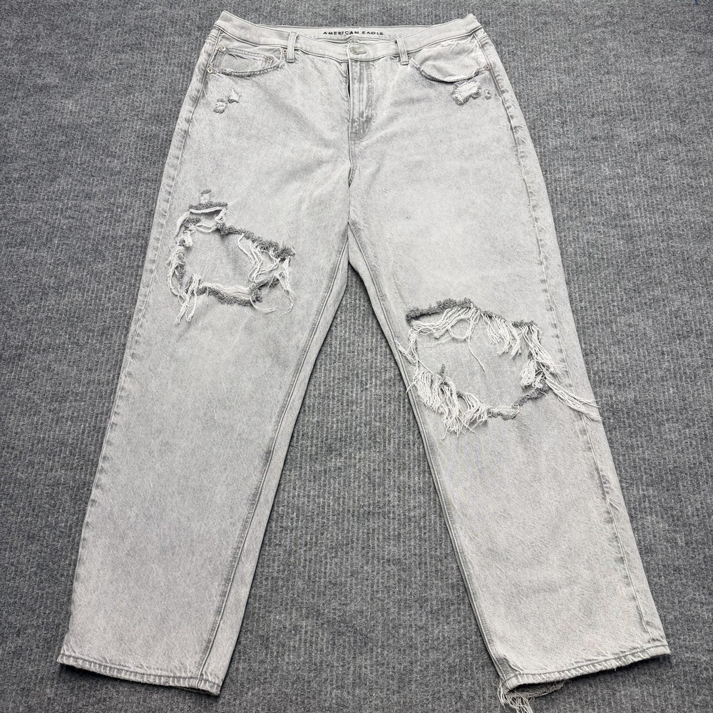 American Eagle Outfitters 90s Straight Jeans Womens 18 Gray High Rise Distressed